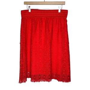 Studio West Red Crochet Skirt M Lace Overlay Smocked Elastic Holiday Romantic